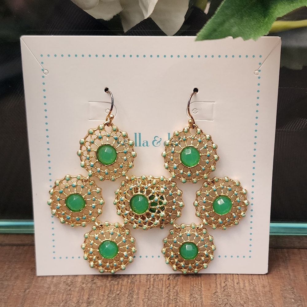 Stella & Dot Green Garden Party Chandelier Earrings